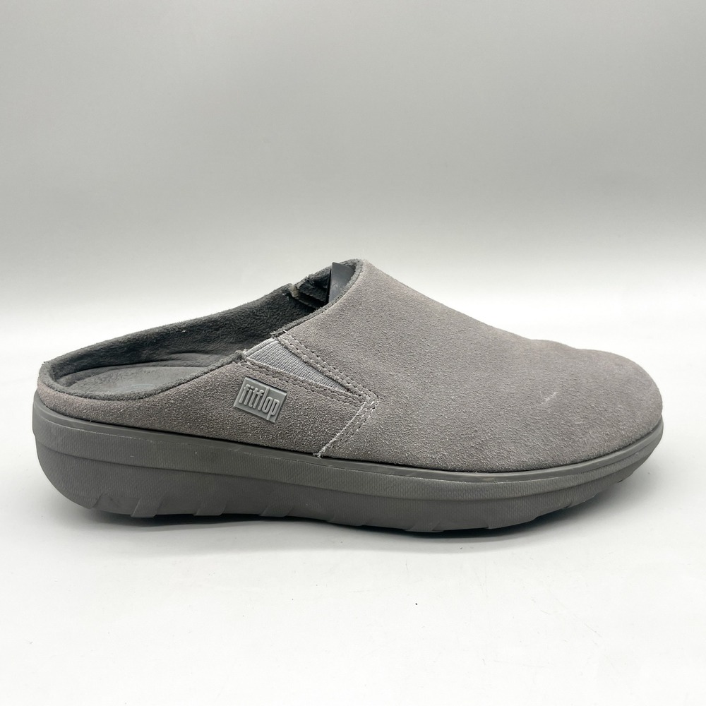 FitFlop Womens 8.5 Shuv Mules Grey Suede Slip On Shoes Comfort Scandi Walking
